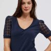 Women's Blouse With Perforated Sleeves Navy-Make Your Image
