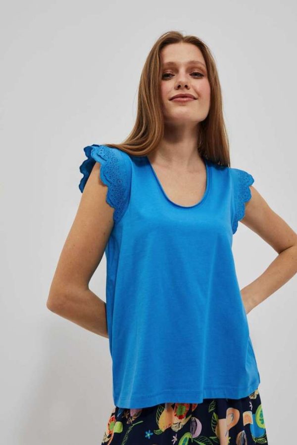Women's Blouse with Design on the Sleeves Fresh Blue-Make Your Image