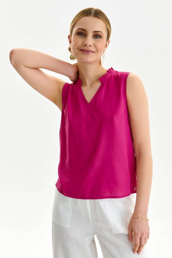 Fuchsia Women's V-Neck Blouse-Make Your Image