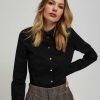 Women's Plain Shirt with Decorative Buttons Black-Make Your Image
