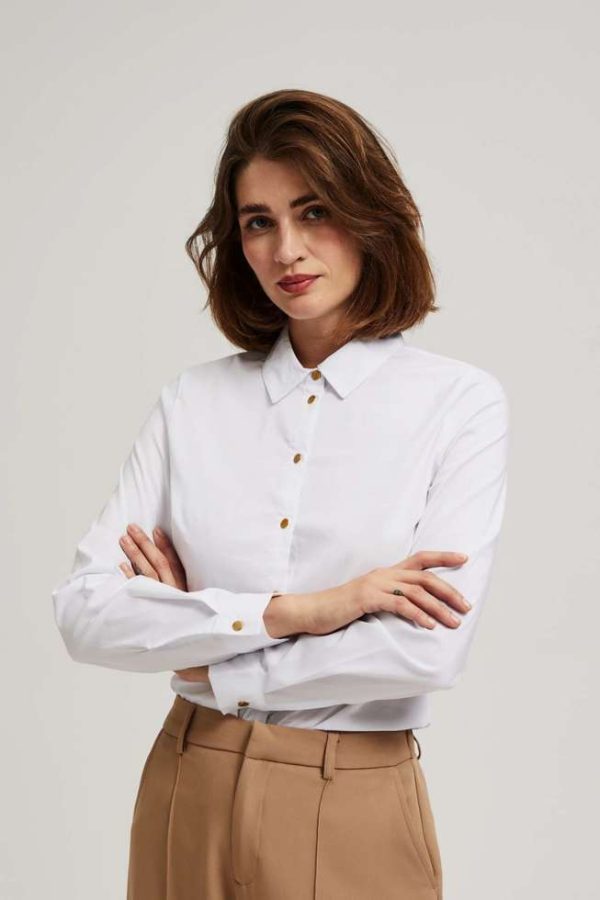 Women's Plain Shirt with Decorative Buttons White-Make Your Image