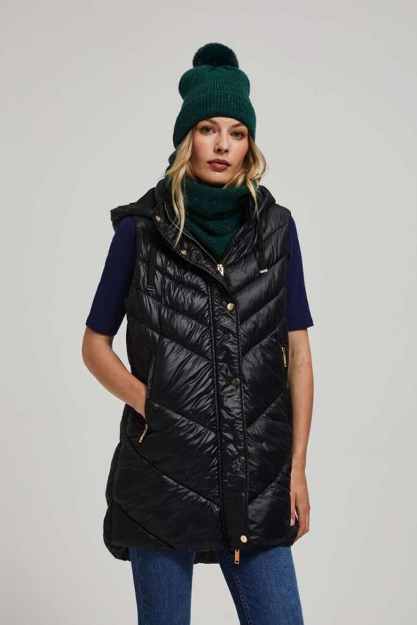 Women's Quilted Vest with Hood Black-Make Your Image