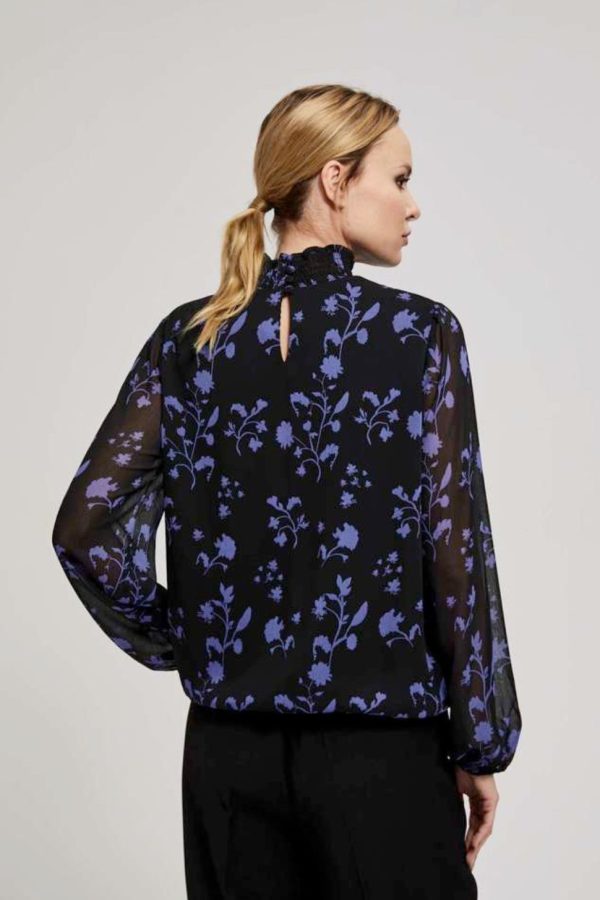 Women's Floral Turtleneck Shirt with Puffy Sleeves-Make Your Image