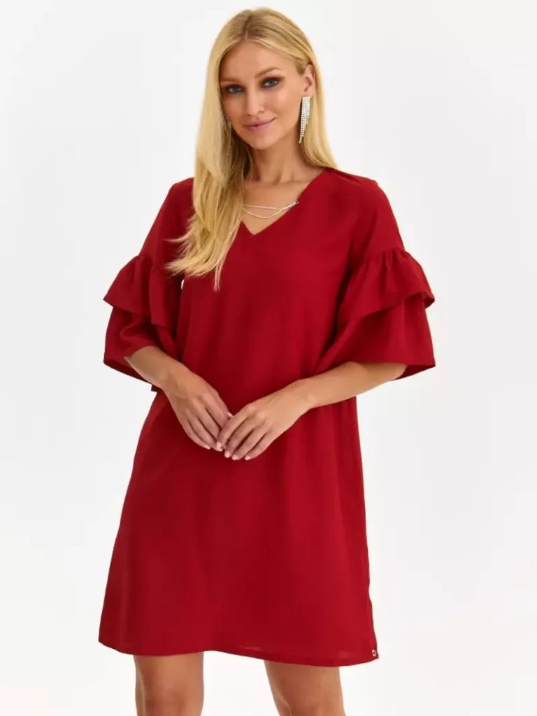 Dress with Ruffles on the Sleeves Red-Make Your Image