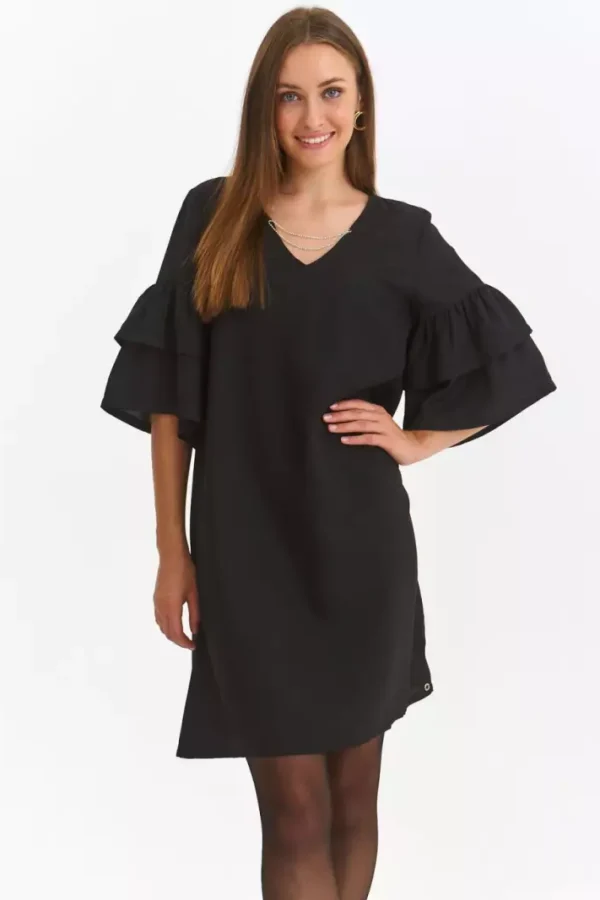 Dress with Ruffled Sleeves Black-Make Your Image