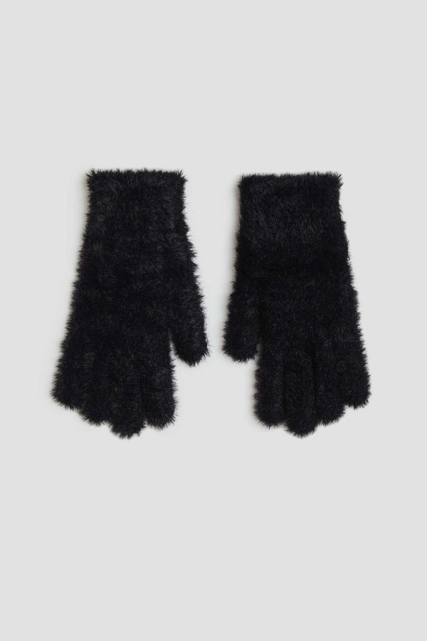 Women's Fur Gloves Black-Make Your Image