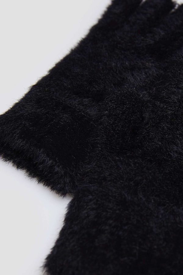 Women's Fur Gloves Black-Make Your Image