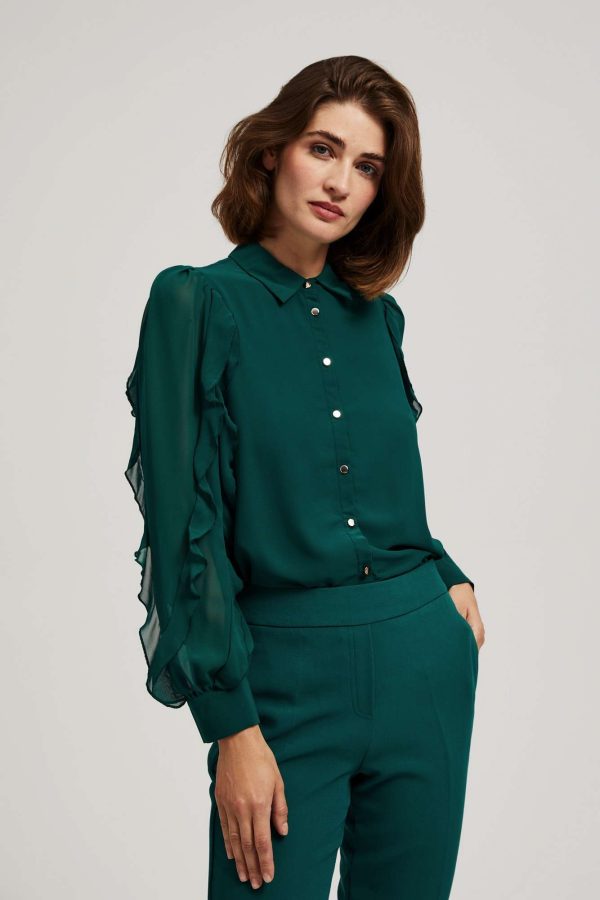 D. Green Women's Shirt with Ruffles on the Sleeves-Make Your Image