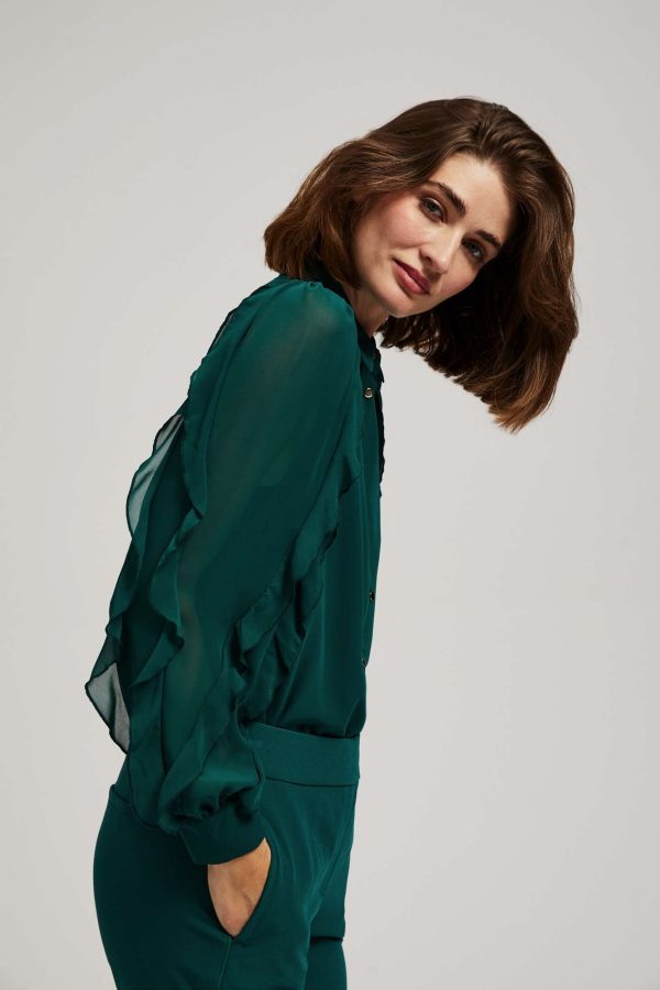 D. Green Women's Shirt with Ruffles on the Sleeves-Make Your Image