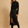 Black Midi Skirt with Tear-Make Your Image