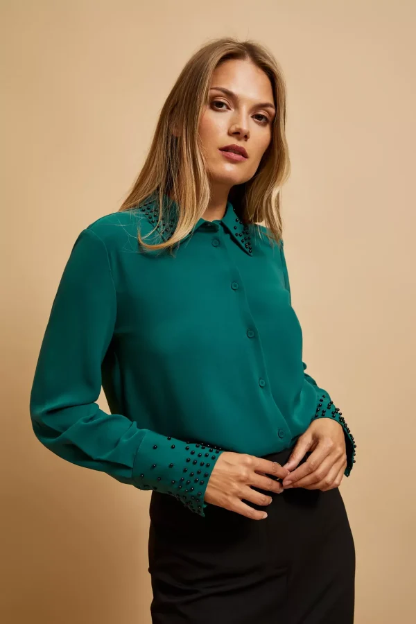 Women's Shirt with Black Pearls D. Green-Make Your Image