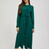 Midi Dress With Decorative Ruffle Front D. Green-Make Your Image