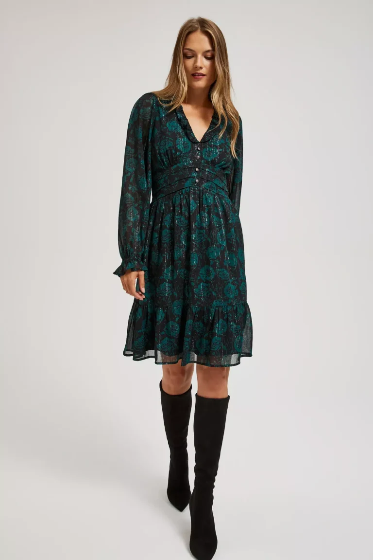 Chiffon Dress with Floral Pattern D. Green-Make Your Image