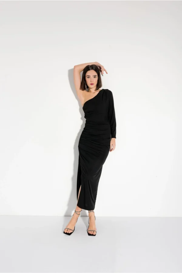 Black Asymmetrical Midi Dress-Make Your Image