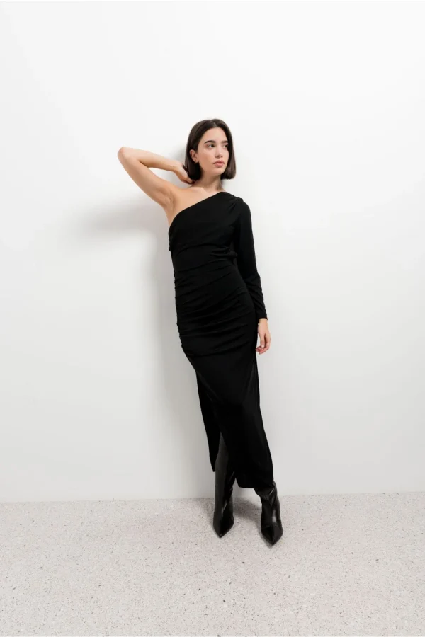 Black Asymmetrical Midi Dress-Make Your Image