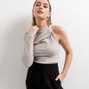 Women's Beige Asymmetric Open Shoulder Blouse-Make Your Image