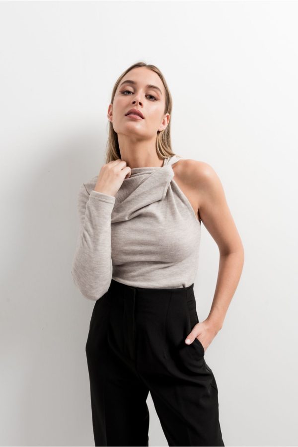 Women's Beige Asymmetric Open Shoulder Blouse-Make Your Image