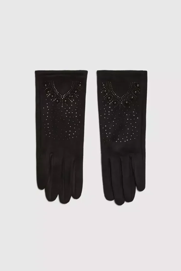Women's Black Gloves Decorated With Zirconia-Make Your Image