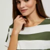 Women's Short-Sleeve Blouse with Wide Khaki Stripes-Make Your Image