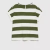 Women's Short-Sleeve Blouse with Wide Khaki Stripes-Make Your Image