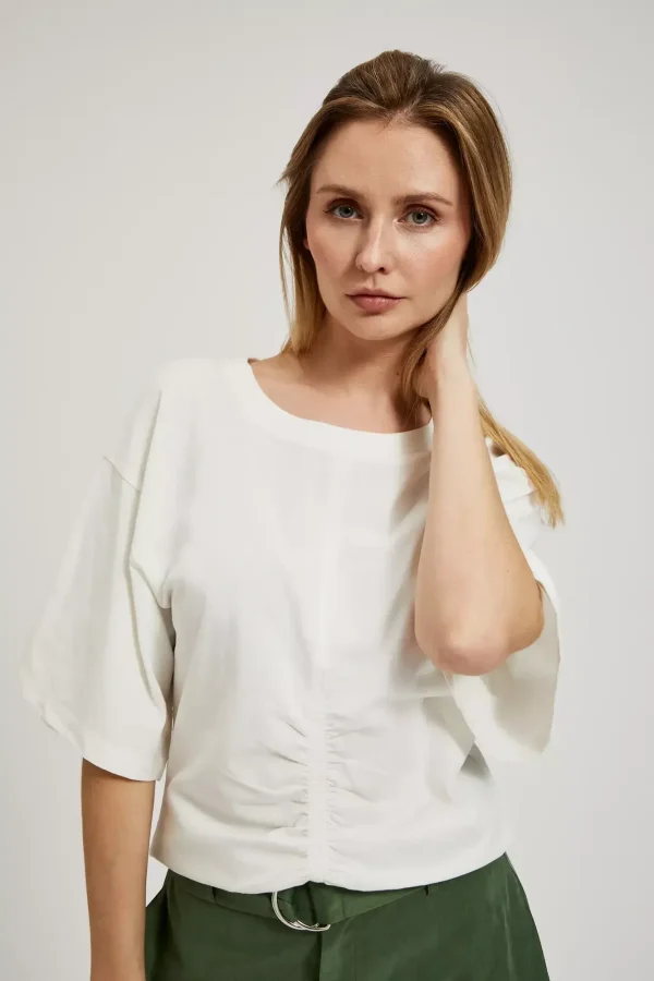Women's Short-Sleeve Blouse with Ruffles Off White-Make Your Image