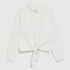 Women's Shirt with Tie at the Bottom Off White-Make Your Image