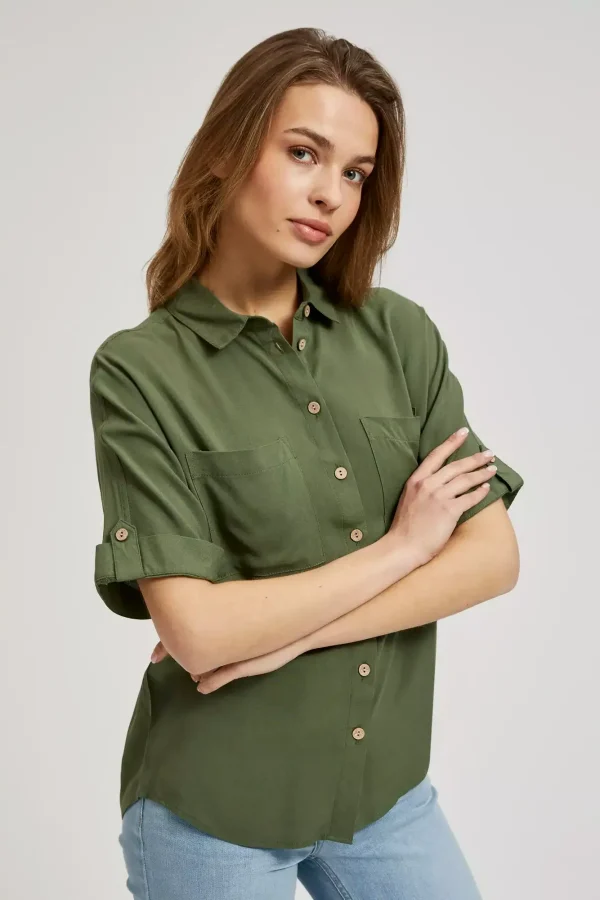 Women's Short Sleeve Khaki Shirt-Make Your Image