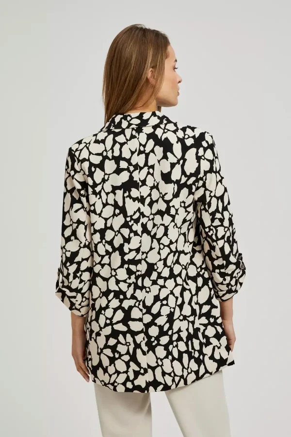 Women's Floral Jacket with 3/4 Sleeves Light Beige-Make Your Image