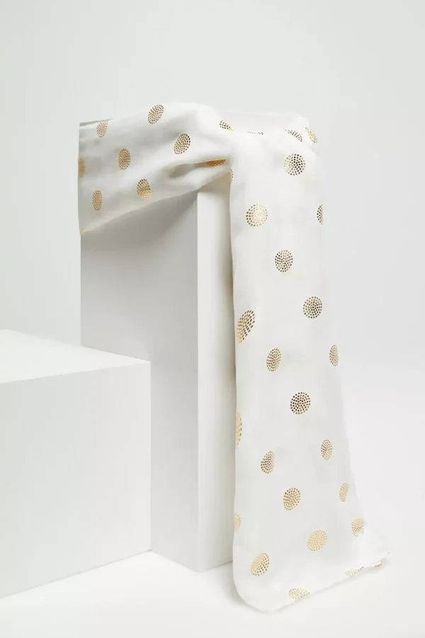 Women's Scarf with Gold Print Off White-Make Your Image