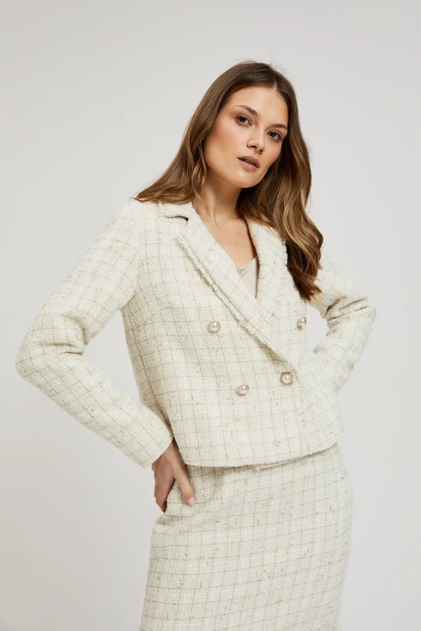 Women's Jacket with Decorative Buttons Off White-Make Your Image