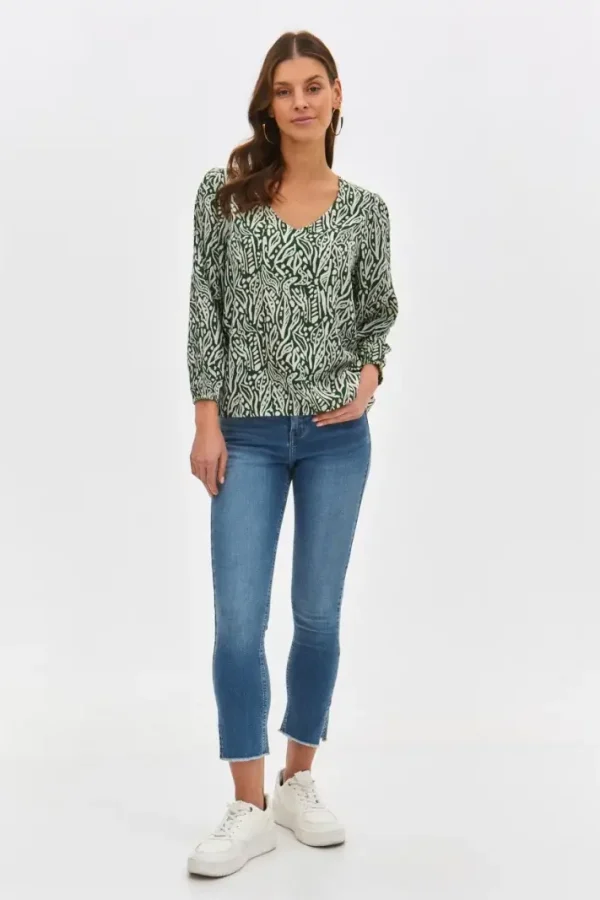Women's Long Sleeve Blouse with Green Design-Make Your Image