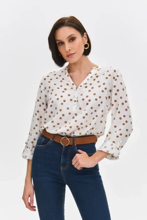 Women's Long-Sleeve Blouse with Polka Dots White-Make Your Image