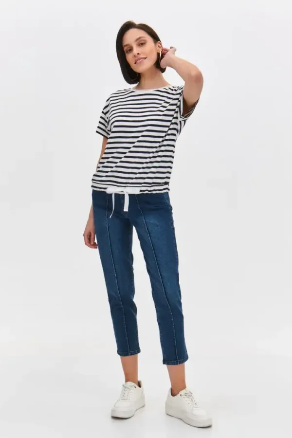 Women's Short Sleeve Striped White/Black Blouse-Make Your Image