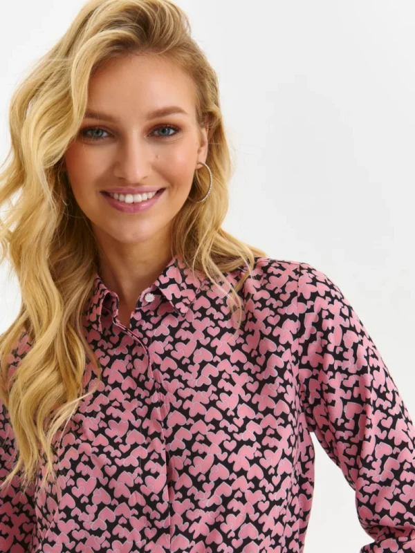 Women's Long Sleeve Shirt with Romantic Pattern Pink-Make Your Image