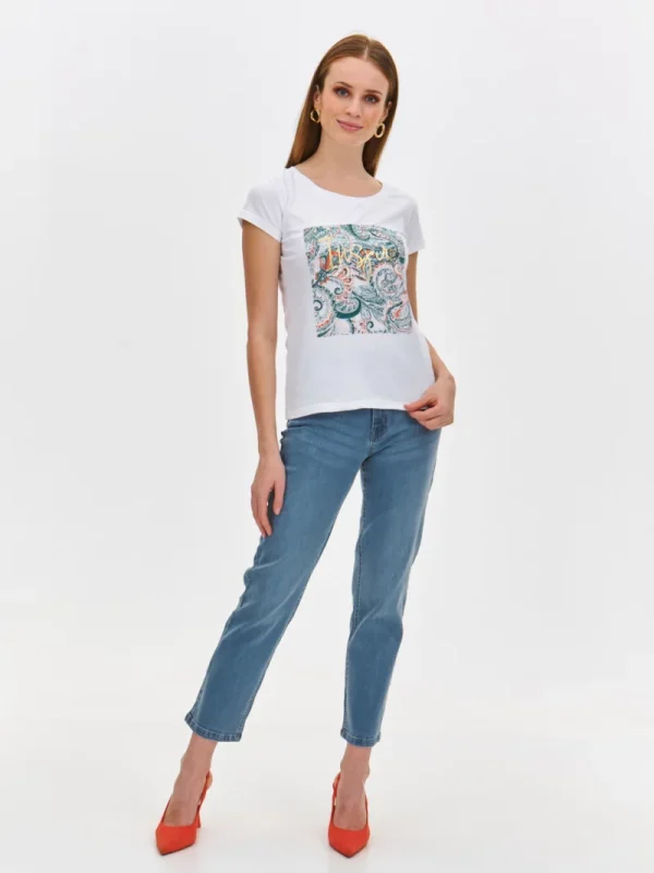 Women's Short-Sleeve Blouse with Print White-Make Your Image