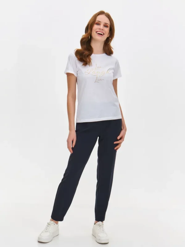 Women's Short Sleeve Blouse with Golden Letters White-Make Your Image