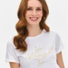 Μπλούζα Γυναικεία Κοντομάνικη με Χρυσά Γράμματα Λευκό-Make Your Image