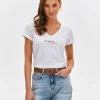 Women's short-sleeved V-neck blouse White-Make Your Image