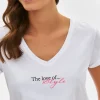 Women's short-sleeved V-neck blouse White-Make Your Image