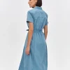 Φόρεμα Midi με Ζώνη Μπλε-Make Your Image