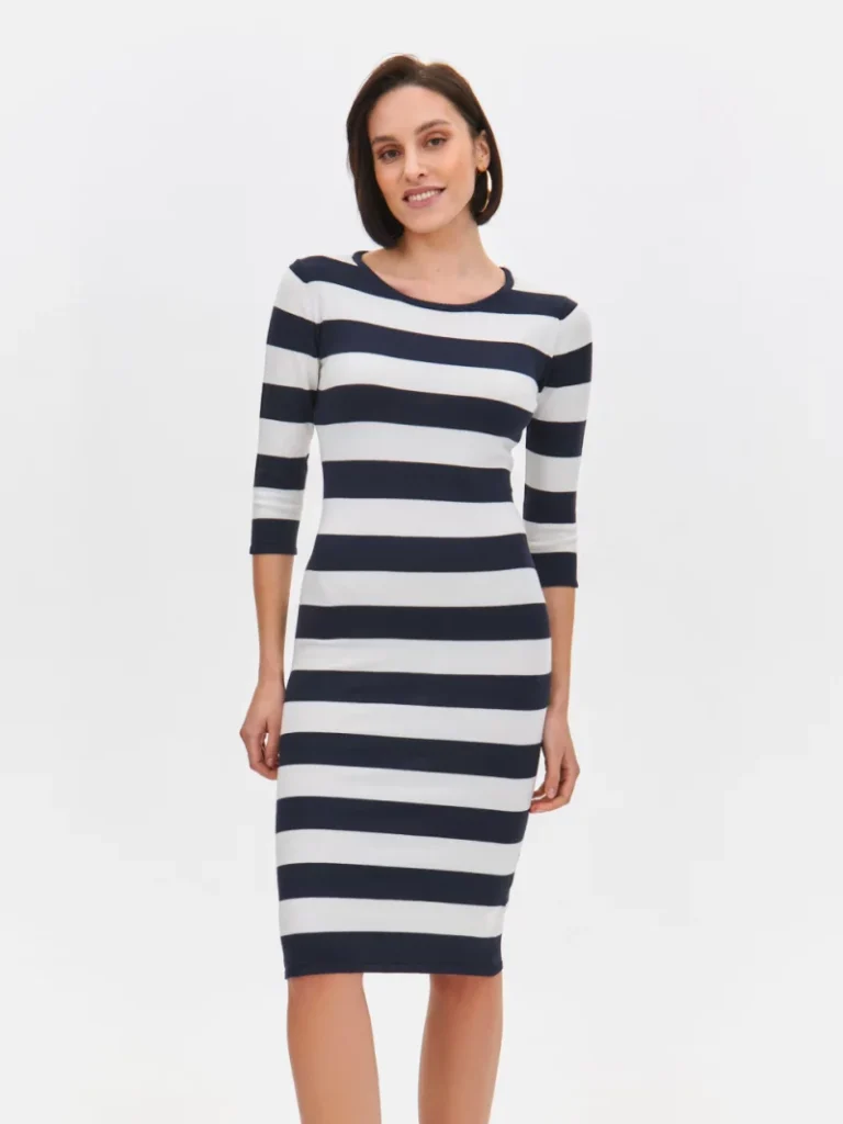 Striped Midi Dress White/Black-Make Your Image