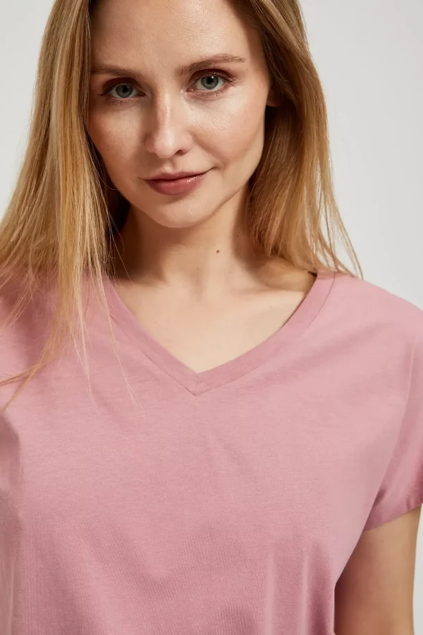 Women's Blouse with V and Short Sleeve Dusty Pink-Make Your Image