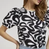 Women's Short Sleeve Blouse with Puff Sleeves White/Black-Make Your Image