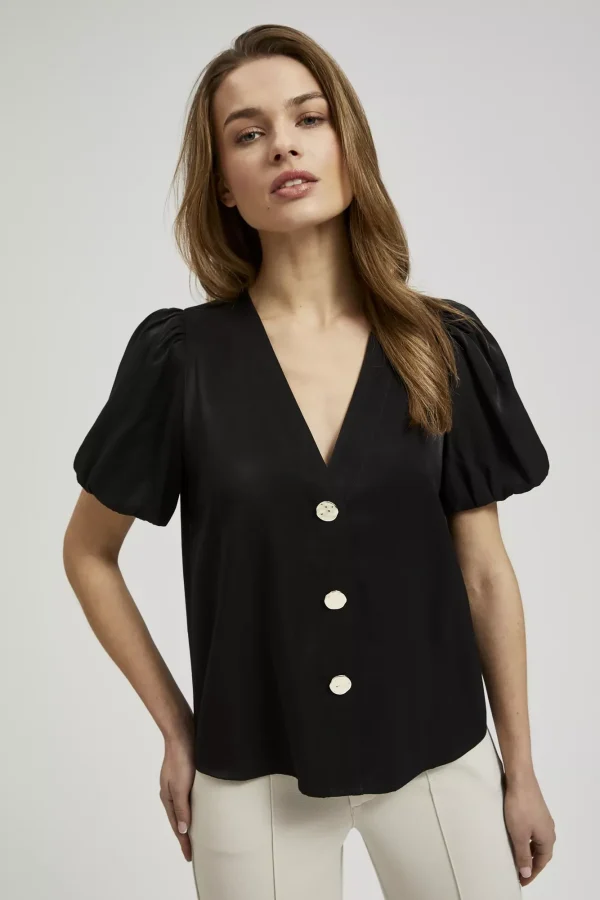 Women's Shirt with Puffy Sleeves Black-Make Your Image