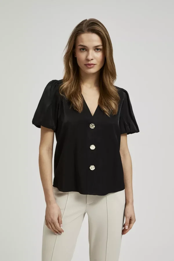 Women's Shirt with Puffy Sleeves Black-Make Your Image