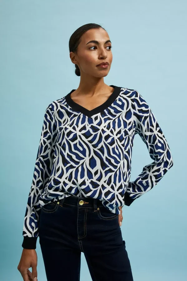 Women's Blouse with Long Sleeve Navy Blue-Make Your Image