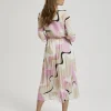 Beige Pleated Dress with Geometric Patterns-Make Your Image