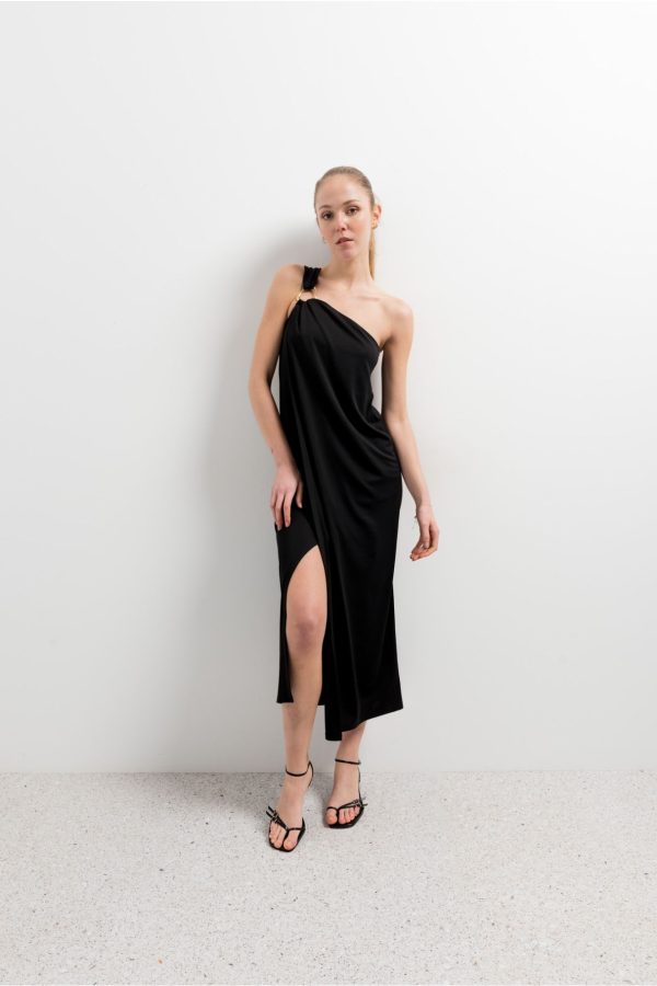 Φόρεμα Midi Ασύμμετρο Μαύρο-Make Your Image