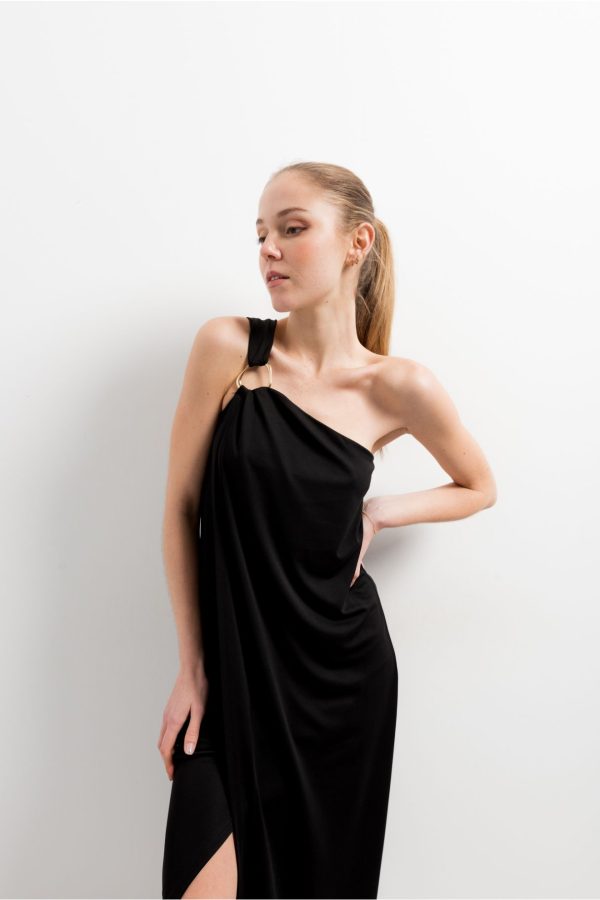 Φόρεμα Midi Ασύμμετρο Μαύρο-Make Your Image