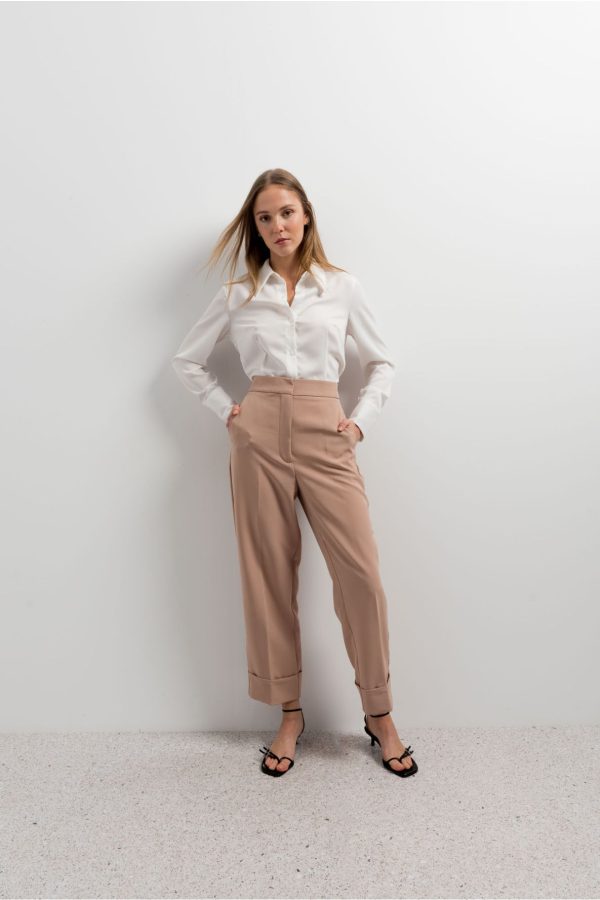Women's Pants with Turned Hem Beige-Make Your Image